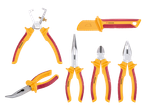Set alata za električare: kliješta za skidanje izolacije, nož, šiljasta kliješta, bočna kliješta i kombinirana kliješta.