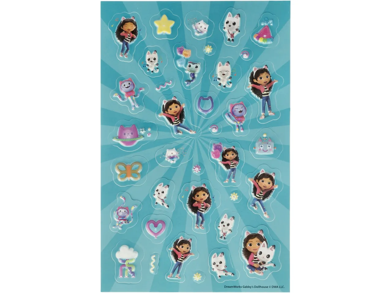 Gabby's Dollhouse sticker sheet with Gabby and various cat characters.