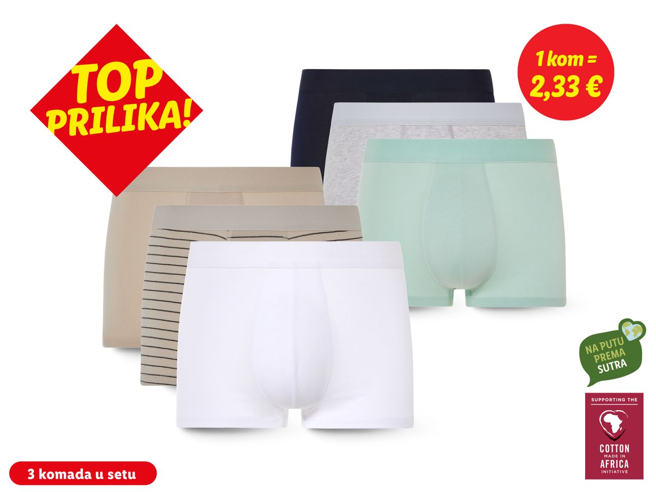 Set od tri muška boksača u različitim bojama i uzorcima.