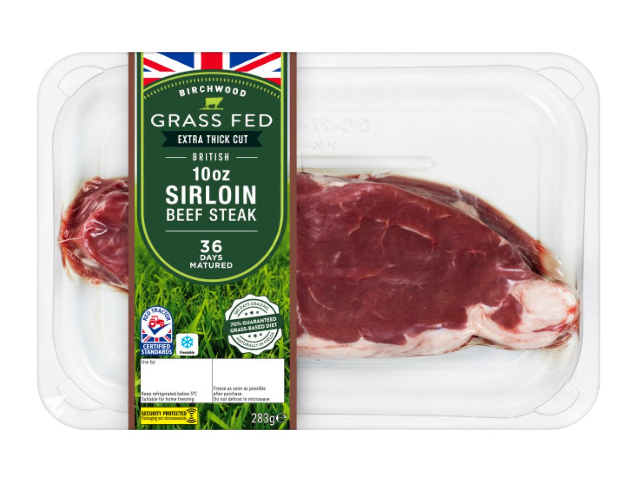Go to full screen view: Birchwood Grass Fed 10oz British Beef 36-Day Matured Sirloin Steak - Image 1