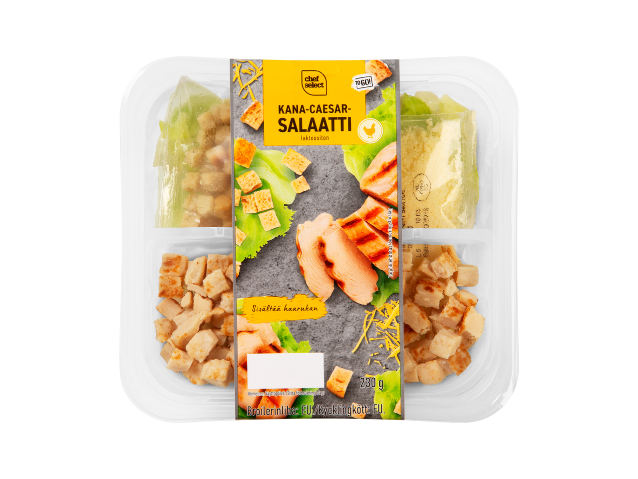 Kana-Caesar-salaatti, laktoositon, sisältää haarukan, 230 g.