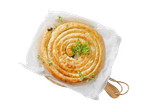 Spirale taart van filodeeg met groene vulling.
