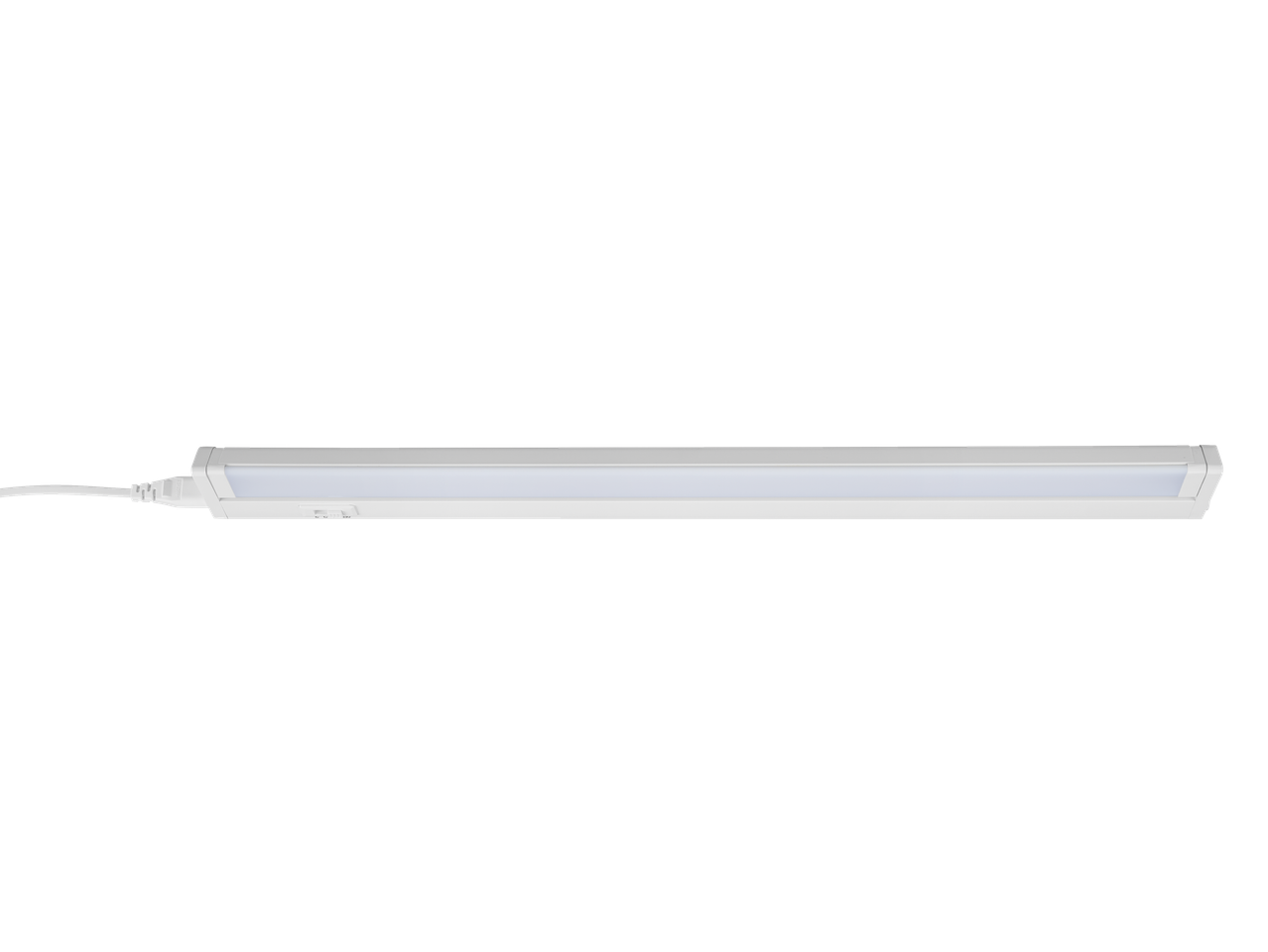 A white LED under-cabinet light with a power cord and on/off switch.