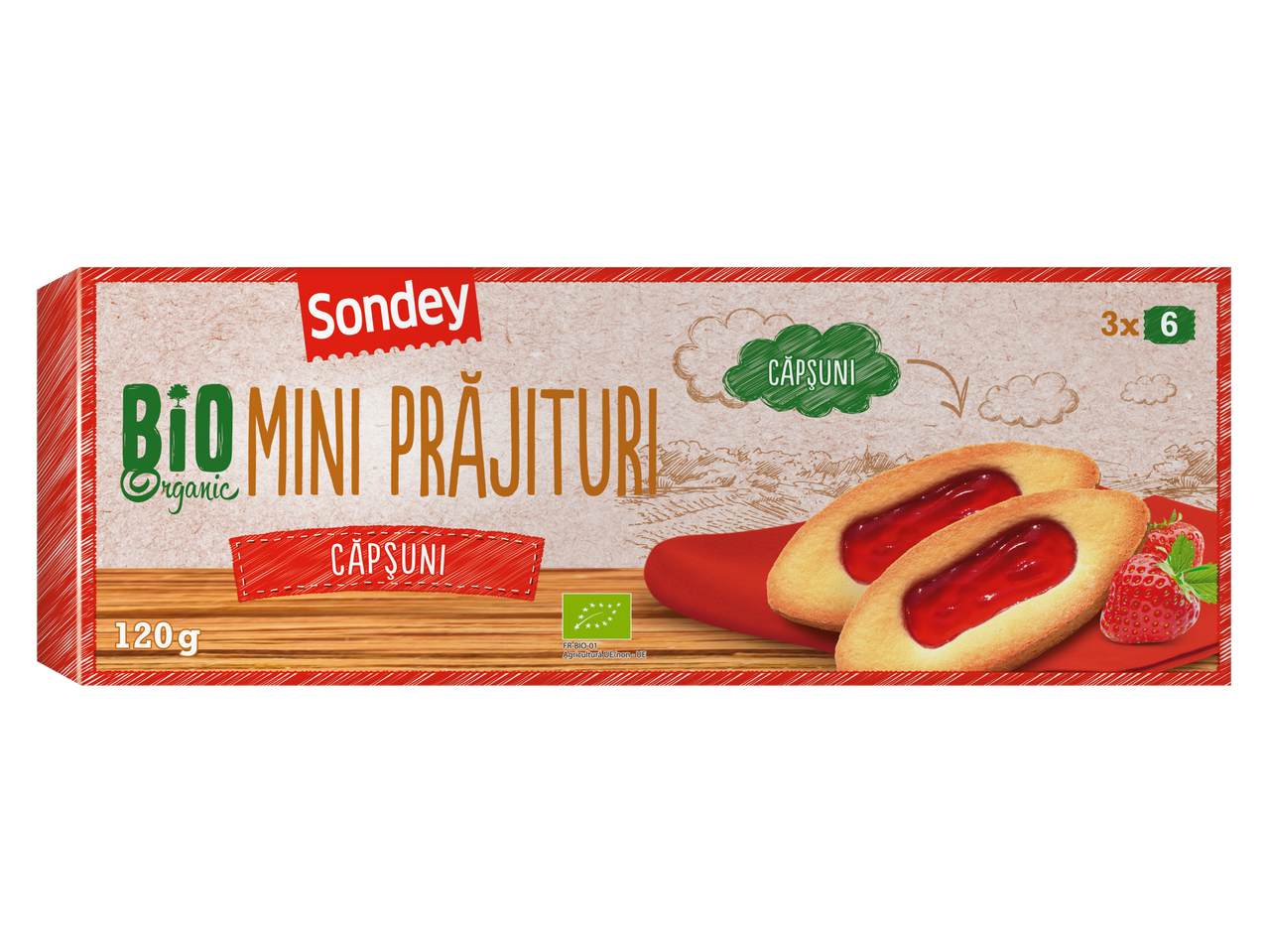 Sondey Bio Mini Prăjituri cu căpșuni, 120g