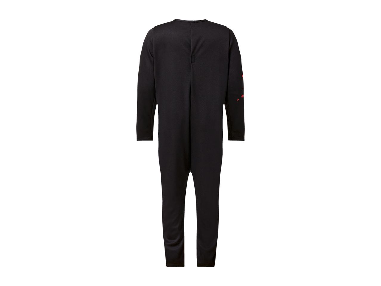 Black long-sleeved jumpsuit with red splatter design