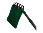Fruit picker with a green bag and a black extendable handle