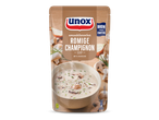 Verpakking van romige champignonsoep met ui en bieslook, een bron van eiwitten.