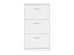 White three-drawer shoe cabinet with silver handles