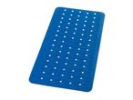 Blue rectangular bath mat with wavy texture and drainage holes