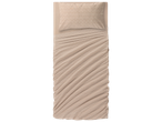 Set di biancheria da letto beige con un delicato motivo floreale.