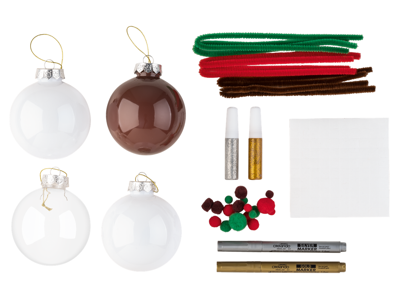 Crelando „Maali oma jõulukuulid“ komplekt kuulide, traatide, sädeluse, markeritega