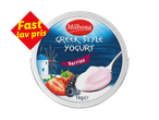 Græsk yoghurt med bær, 1 kg, med 'Fast lav pris'-mærke.