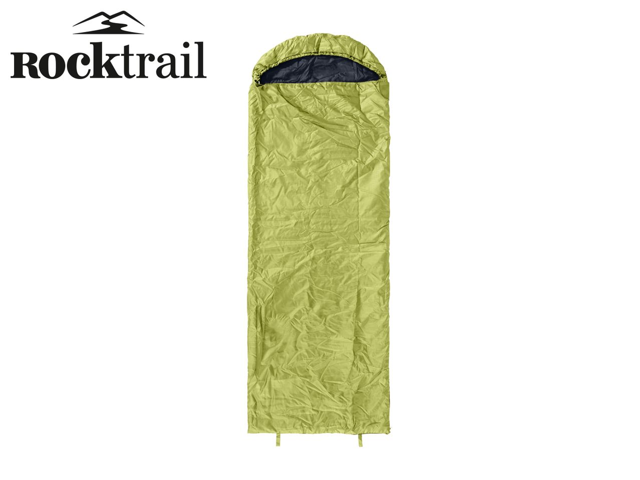 Rocktrail lime green sleeping bag isolated on white background.