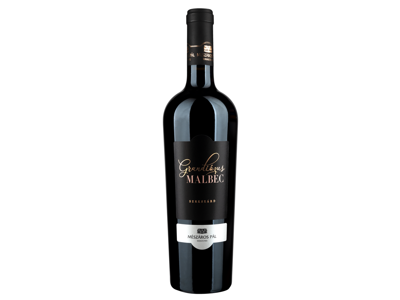 Mészáros PÁL Grandiozus Malbec borosüveg.