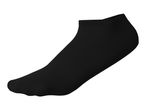 Single black ankle sock with a ribbed texture, isolated on a white background.
