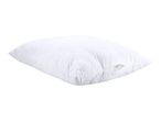 White quilted pillow with a zipper, showing the soft filling inside.