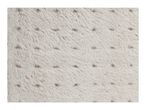 Close-up of a light beige faux fur fabric with a subtle dotted pattern.