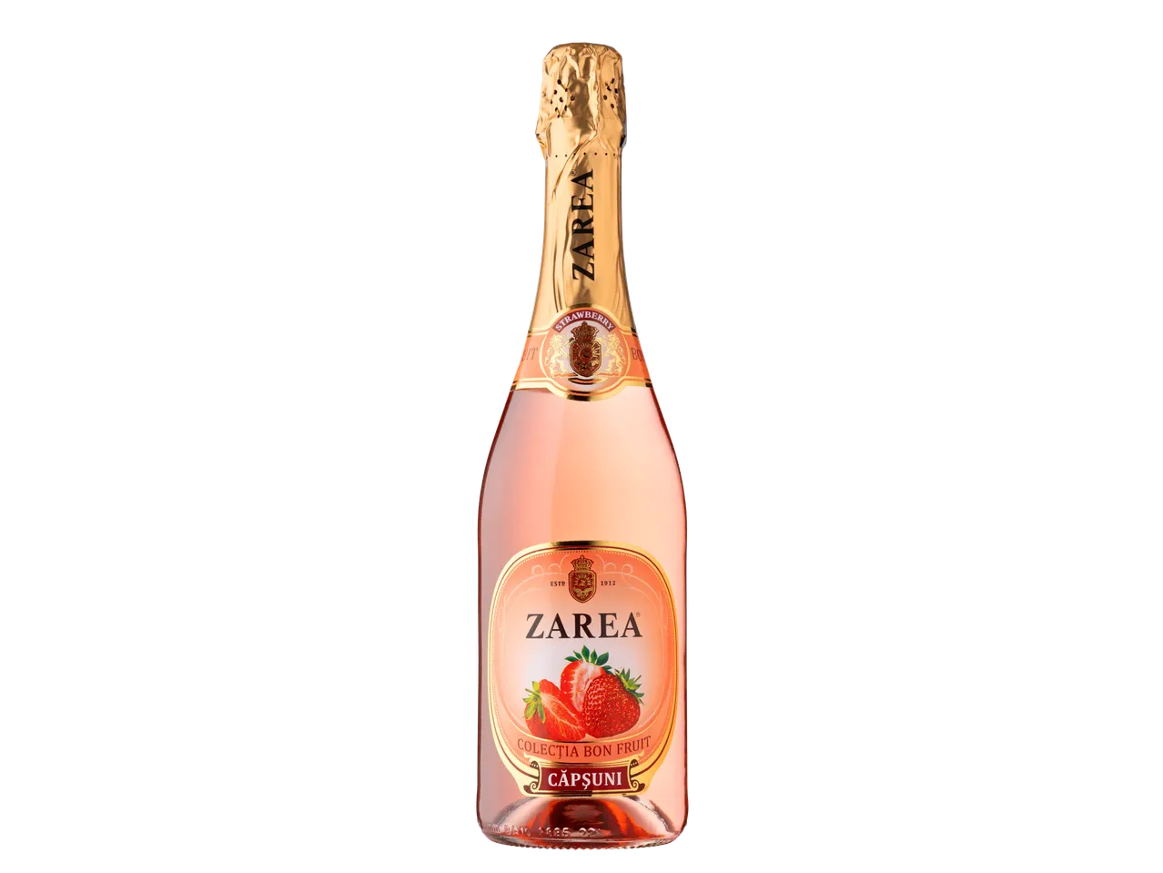 Sticlă de cocktail efervescent Zarea cu căpșuni.