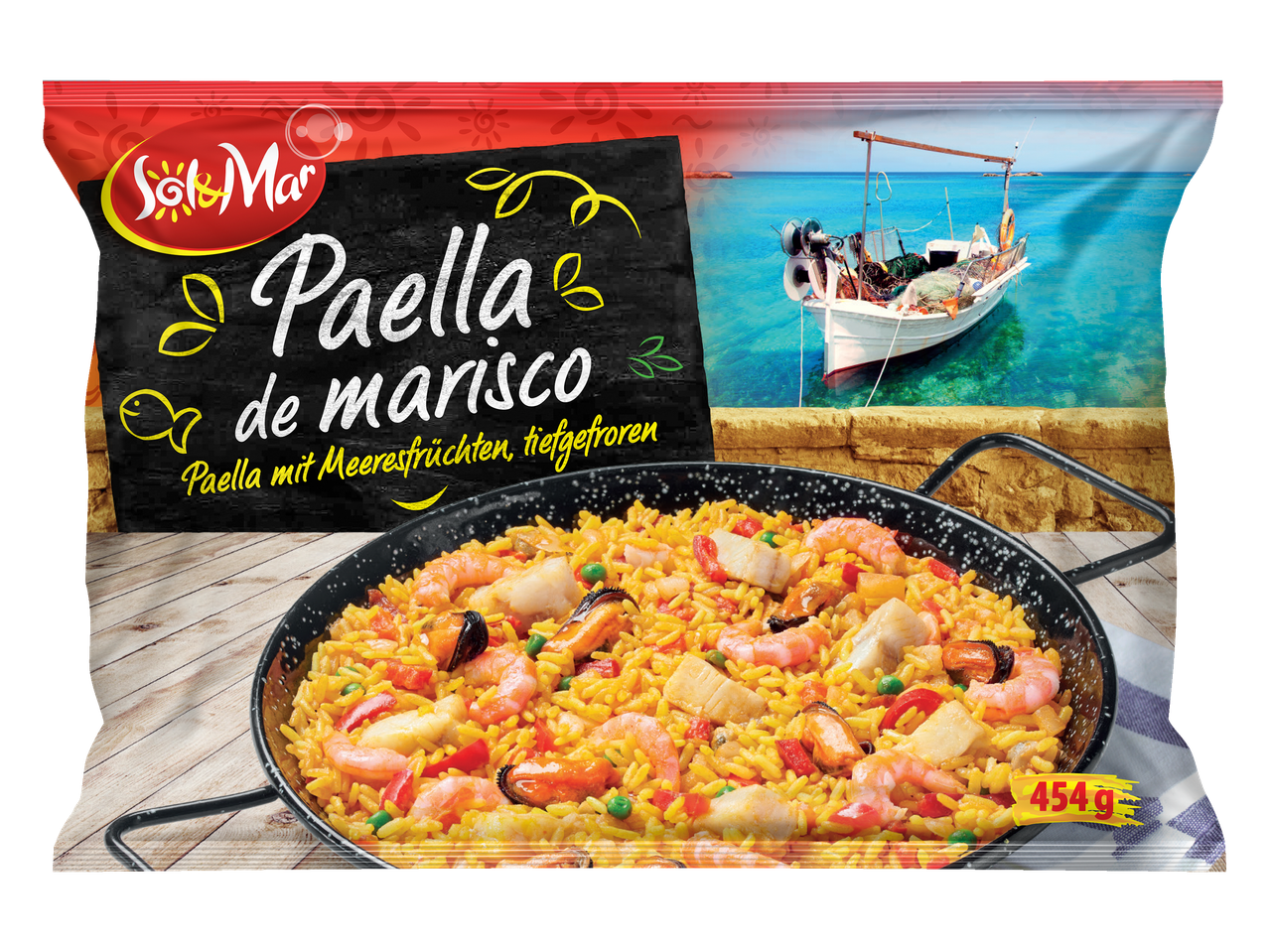 Sol&Mar tiefgekühlte Paella mit Meeresfrüchten.