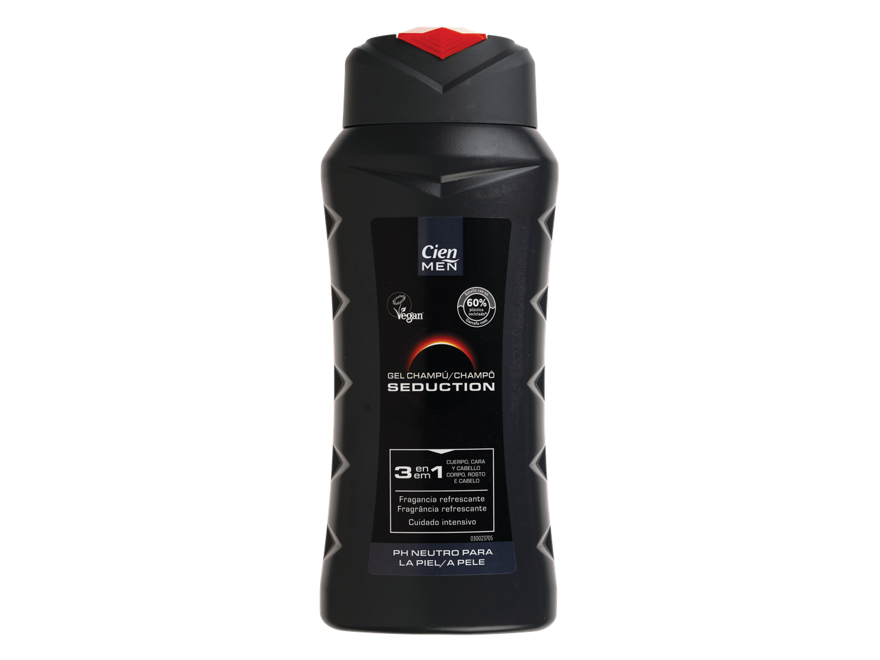 Cien Men Seduction: gel de banho, shampoo e sabonete líquido 3 em 1, vegano.