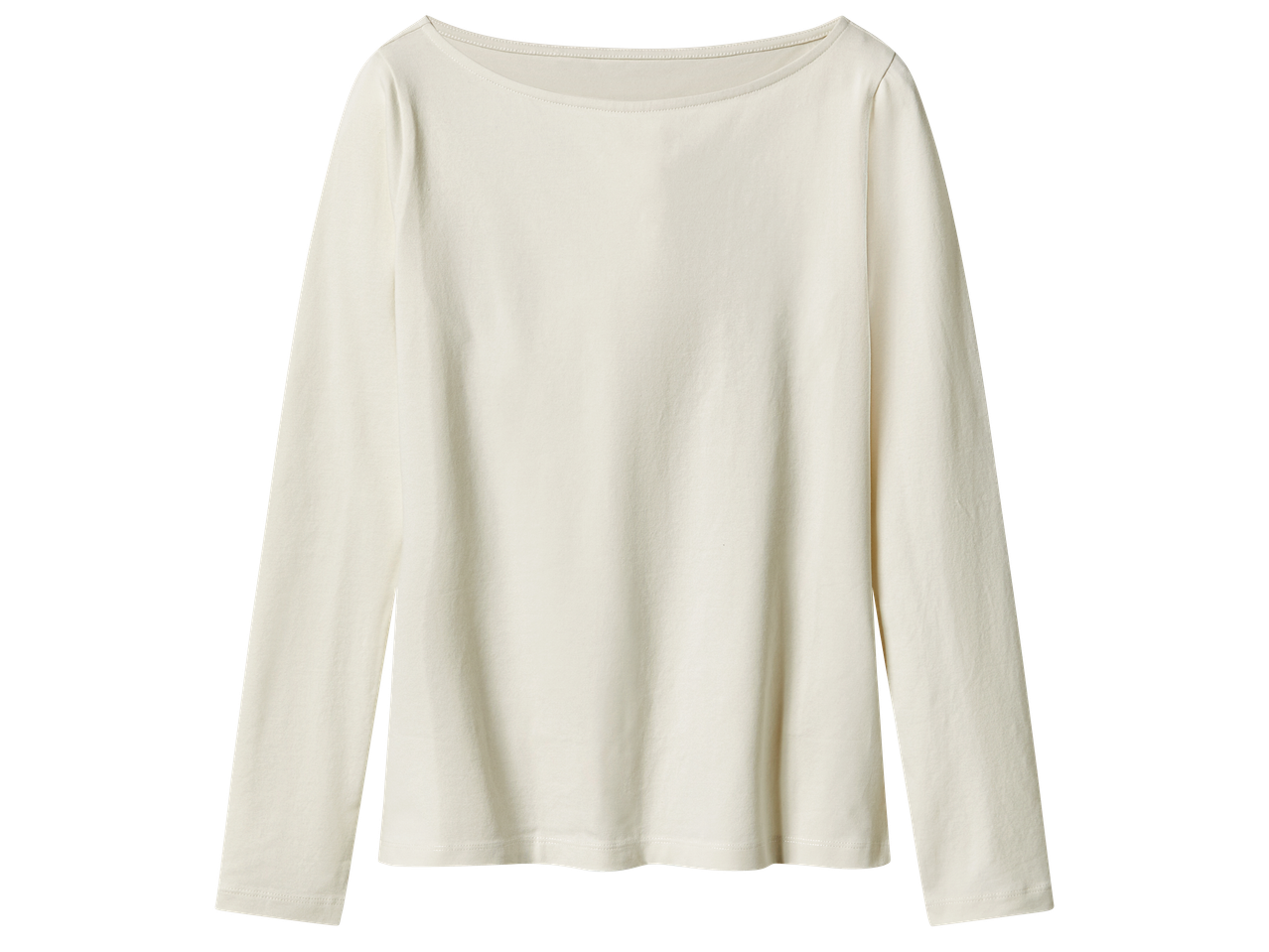 Бяла дамска блуза с дълъг ръкав и лодка деколте.