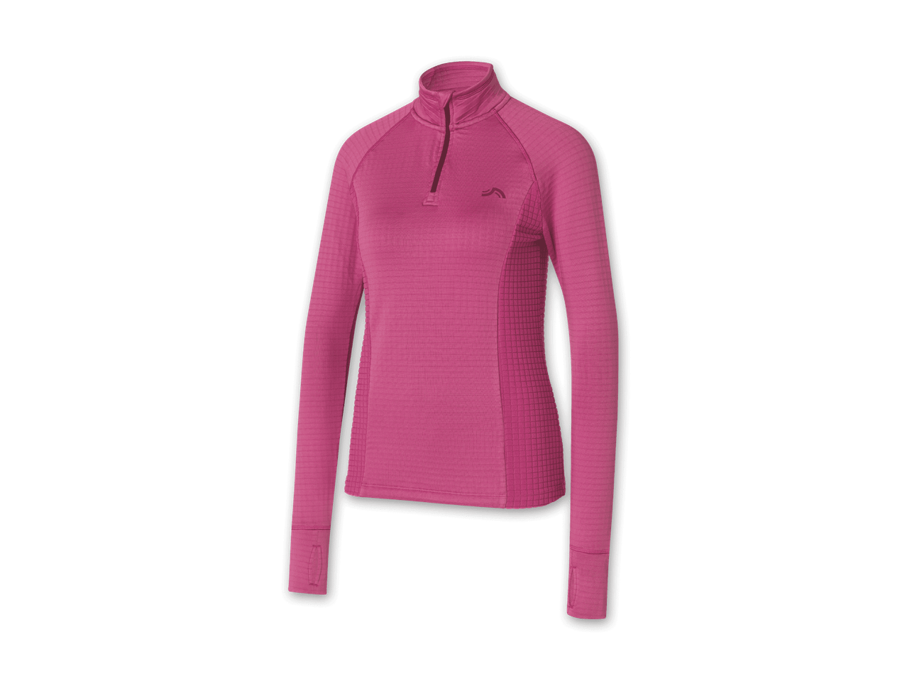 Pinkes Langarmshirt mit Reißverschluss und Daumenlöchern.