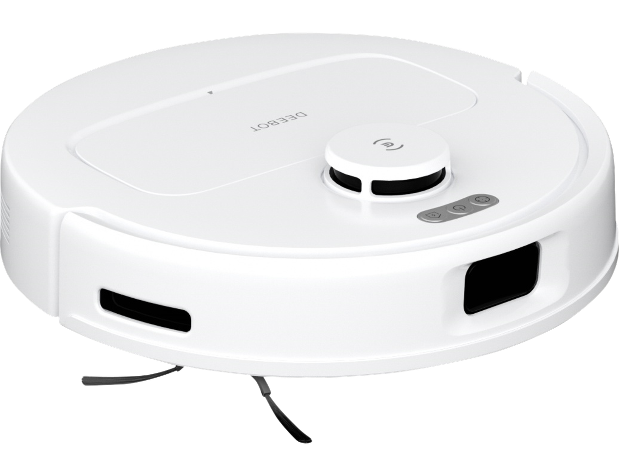 Vit DEEBOT robotdammsugare med sidoborstar och sensorer