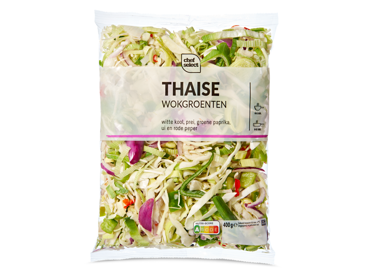 Chef Select Thaise wokgroenten: witte kool, prei, paprika.
