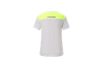 Vit t-shirt med gula detaljer.
