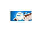 Gelatelli gelado de baunilha com camadas de cacau, numa caixa azul