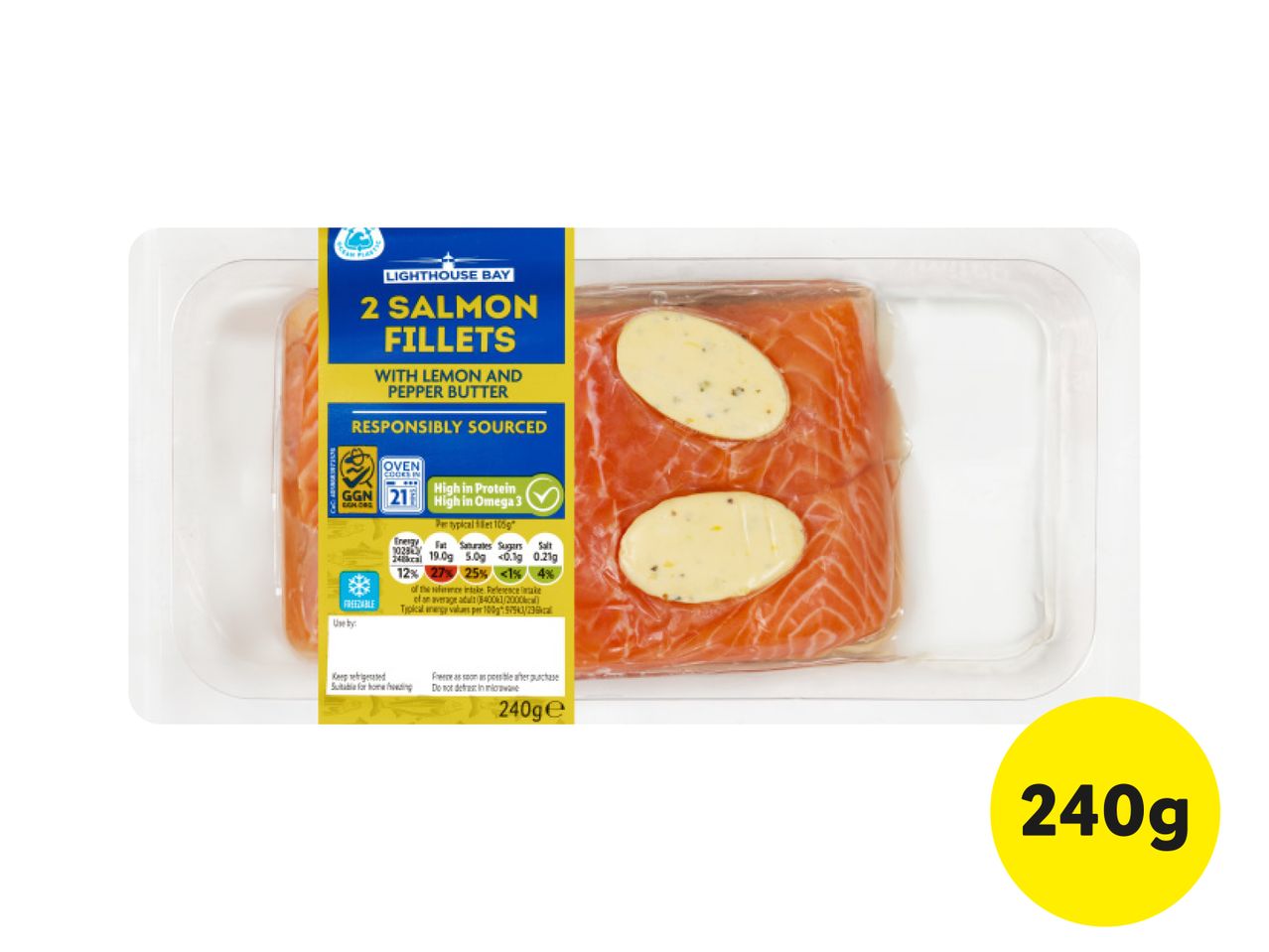 Lighthouse Bay 2 Salmon Fillets with Lemon and Pepper Butter, 240g