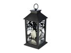 Black Halloween lantern with spooky tree and crow silhouettes and a candle inside