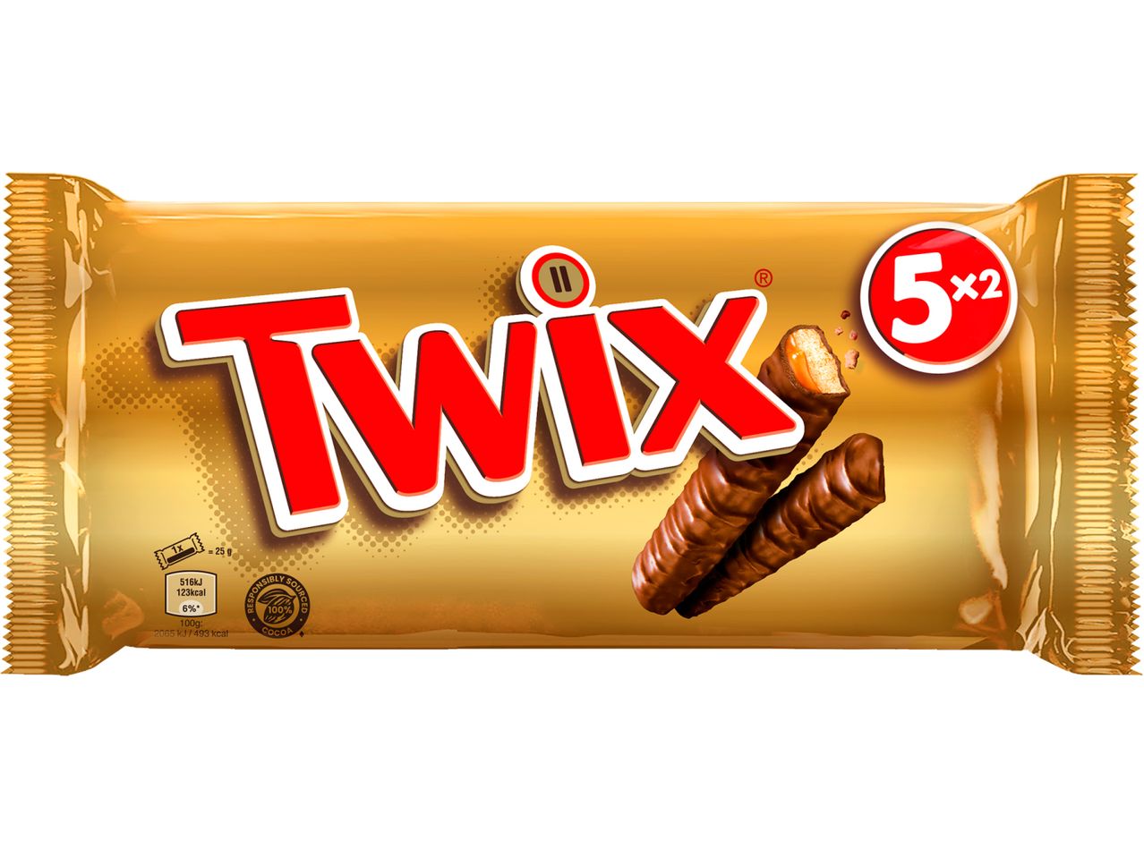 Опаковка с шоколадови блокчета Twix.