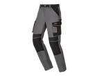 Pantalon de travail gris et noir avec poches cargo et détails réfléchissants.