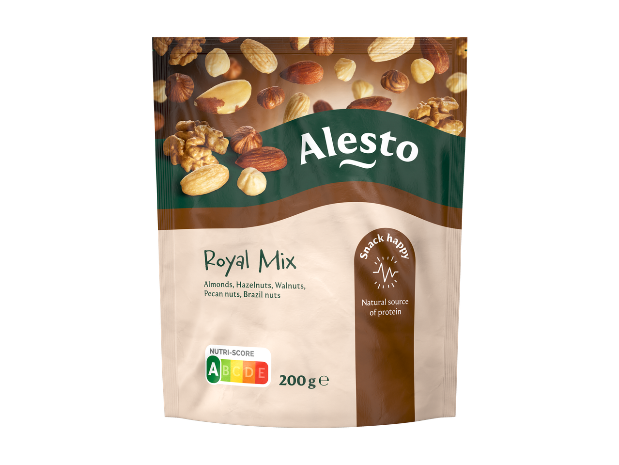 ALESTO Royal Mix: een mix van amandelen, hazelnoten, walnoten, pecannoten en paranoten.