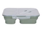 Collapsible lunch box with two compartments and a transparent lid with cutlery