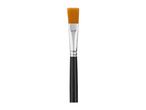 Flat artist's paint brush with orange bristles and a black handle.
