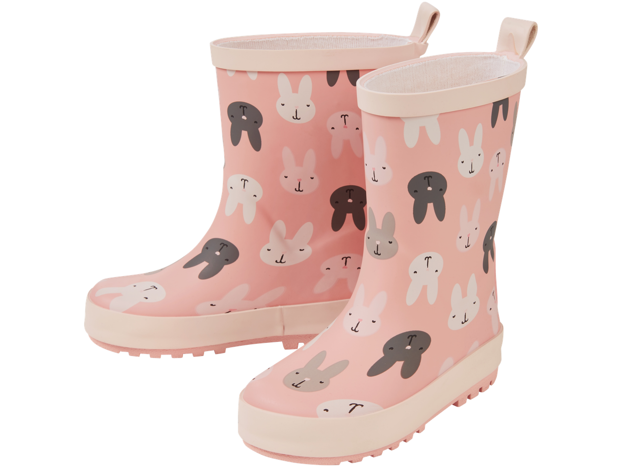 Rožiniai guminiai batai su zuikučių galvomis