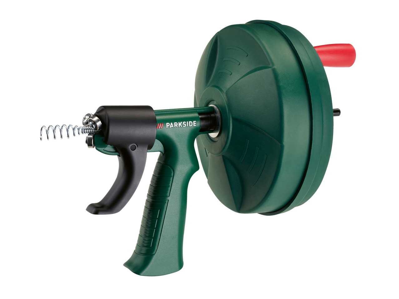 Parkside® Rohrreinigungsspirale in Grün und Schwarz mit rotem Griff.