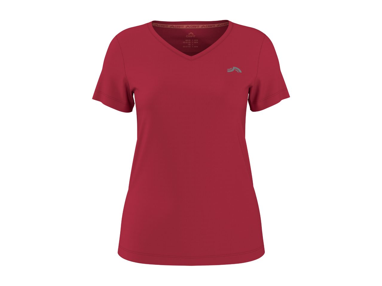 Red short-sleeved V-neck sports t-shirt with a small logo on the chest.