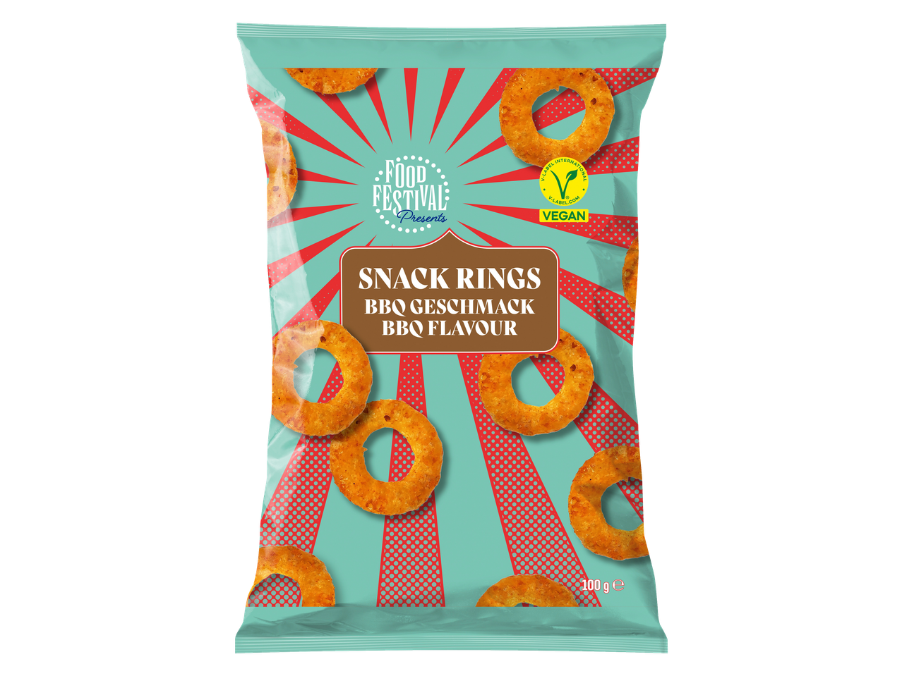 FOOD FESTIVAL Snack Rings BBQ Smaak, vegan, 100g.