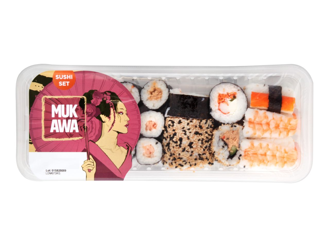 Muk Awa sushi set u plastičnoj ambalaži.