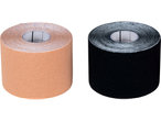 Twee rollen sensiplast® Kinesiologie-tapes: één beige en één zwart.