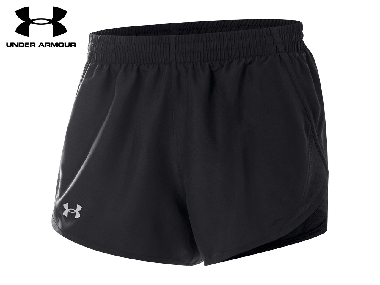 Black athletic shorts with an elastic waistband and mesh side panels.