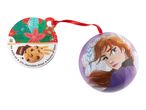 Frozen-themed Christmas ornament with Anna and a cookie tag: 'No palm oil, 21% chocolate drops, Source of fibre'