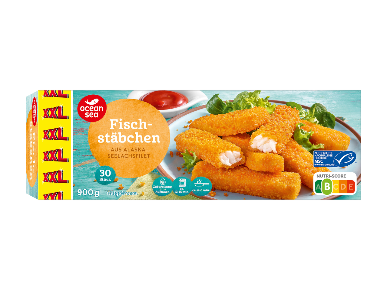 Ocean Sea XXL Fischstäbchen, 30 Stück, aus Alaska-Seelachsfilet.