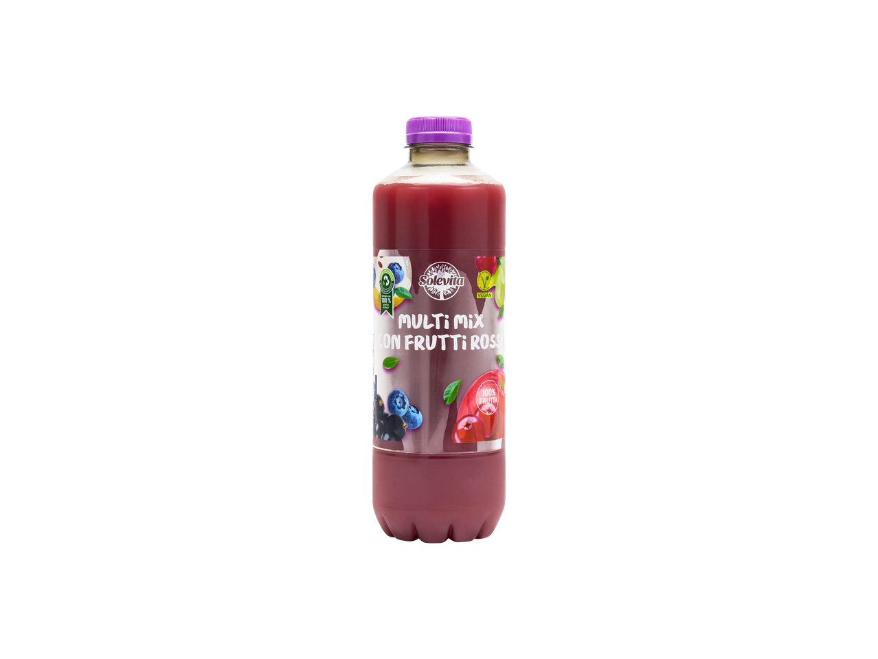 Bottiglia di succo di frutta multifrutta.