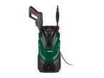 A Bosch electric pressure washer, green and gray, with a spray gun attached.