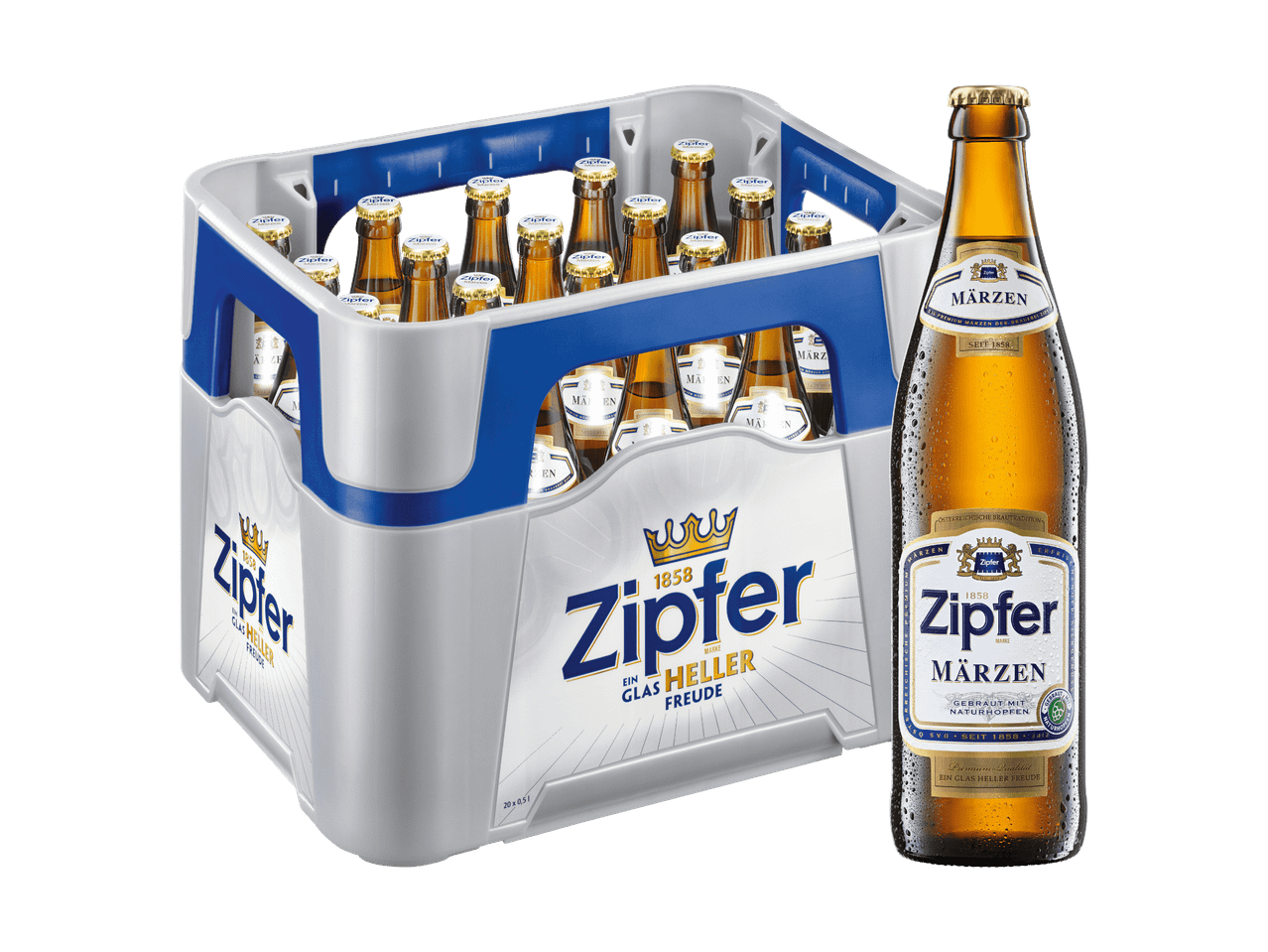 Zipfer Märzen Bier im Kasten.