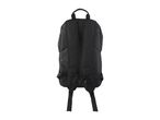 Back view of a black backpack with adjustable shoulder straps and a top handle